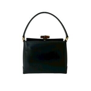GUCCI Authentic Black Leather Bamboo Bag